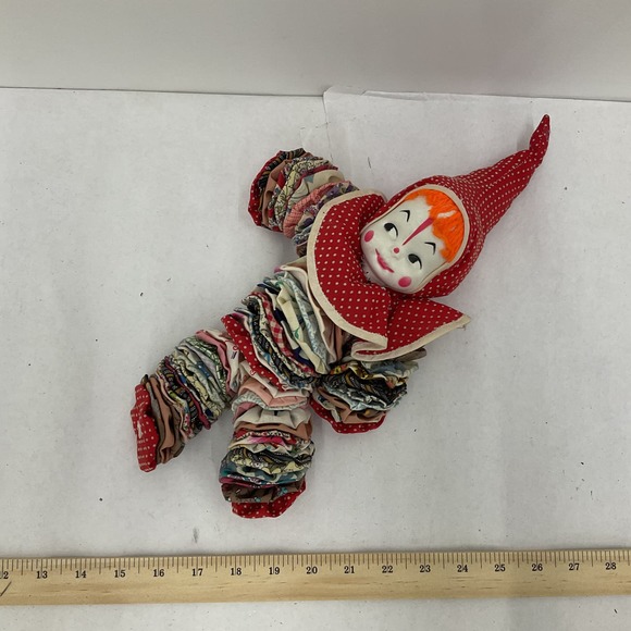 Vintage Creepy Scary Accordion Red Jester Clown Plastic Face Doll Spooky Dadcore - Picture 1 of 3